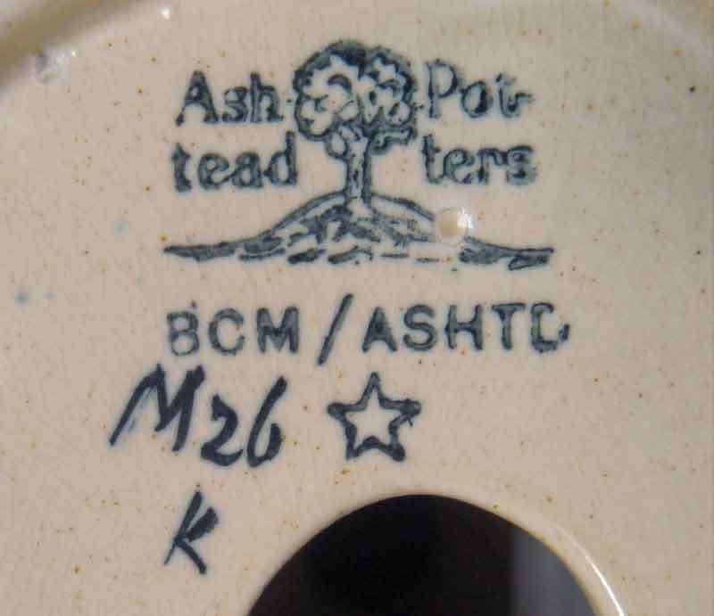 Ashtead Potters base marks Pottery logo, M26 model no., Star and k.