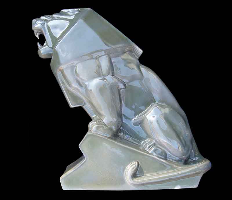 Ashtead Potters Wembley Lion In grey crouched art deco style.