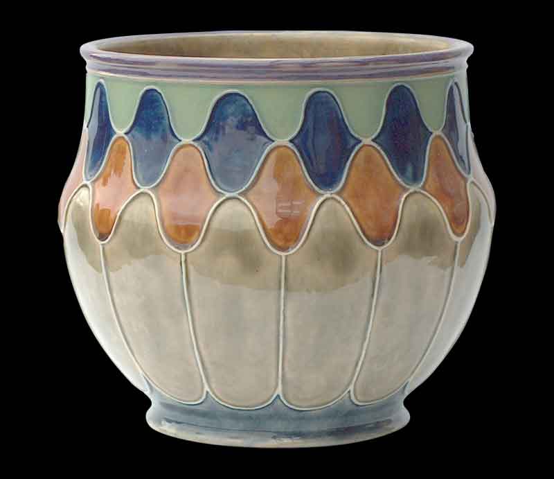 Royal Doulton Stoneware Jardiniere With interlocking shapes in pale colours.